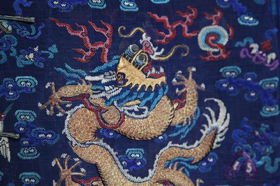 A Chinese embroidered blue silk gauze and metal thread Summer dragon robe, Jifu, 19th century,